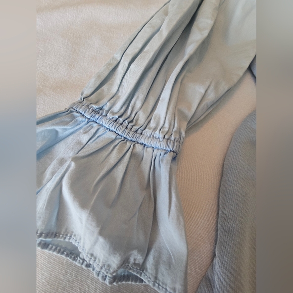 Anthropologie Pilcro Mixed Media Oversized Pullover Top Blue Balloon Sleeve Sz S - Picture 10 of 14